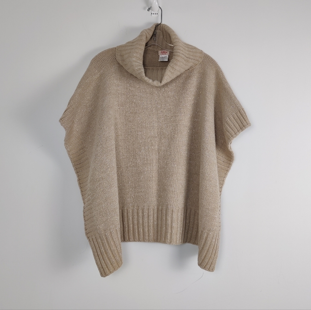 Stilestro Italian Wool-Blend Poncho Cape with Cowl Neck, Beige, One Size NEW